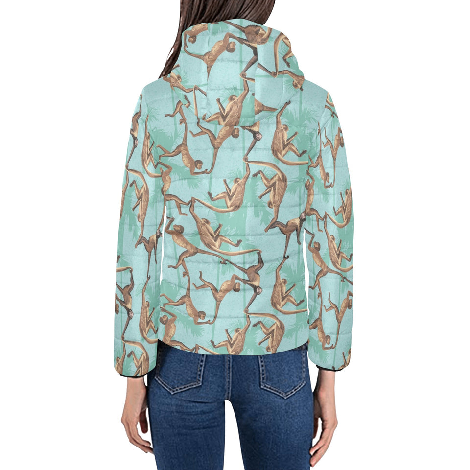 Monkey Palm tree background Women's Padded Hooded Jacket