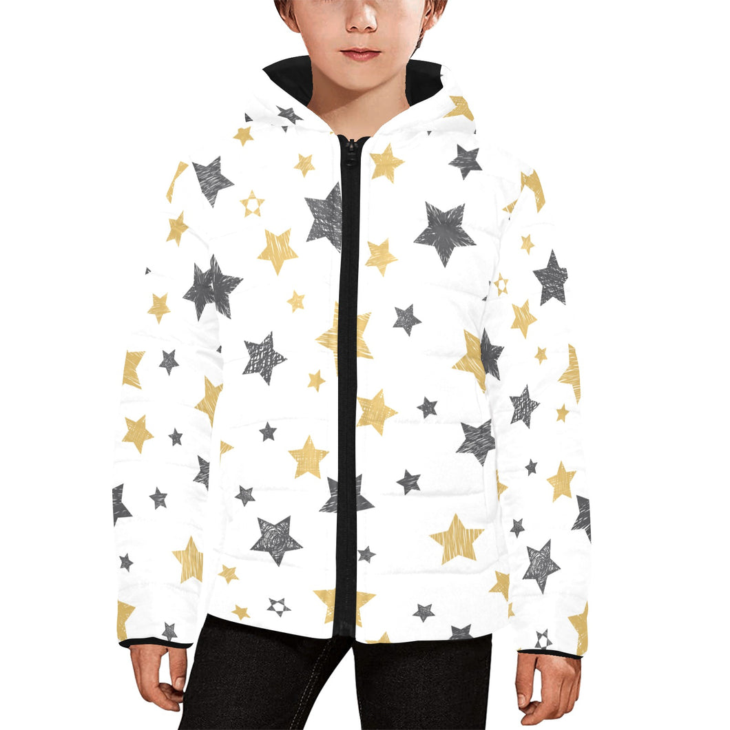 hand drawn gold black star pattern Kids' Boys' Girls' Padded Hooded Jacket