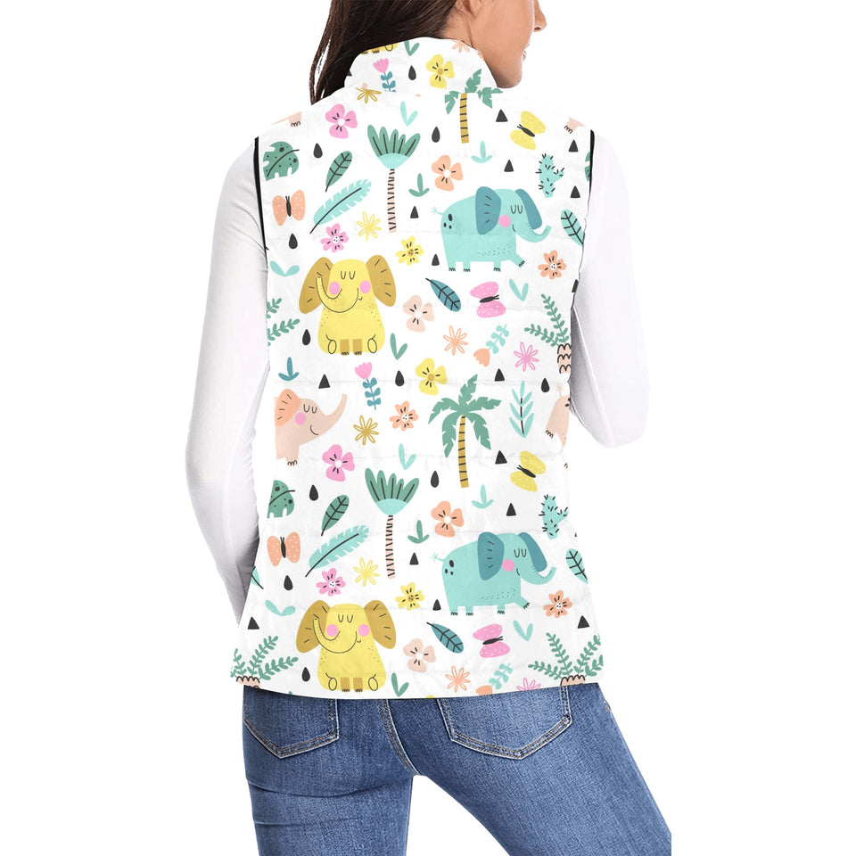 Cute elephants palm tree flower butterfly pattern Women's Padded Vest