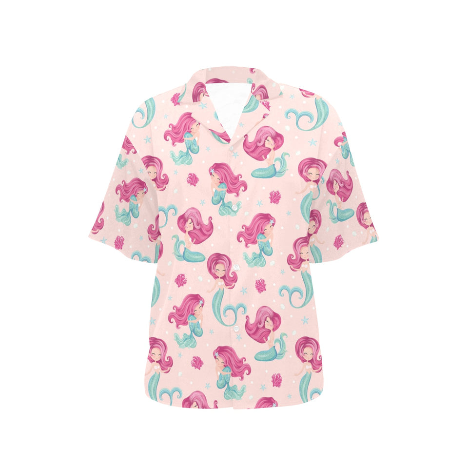 Cute little mermaid pattern Women's All Over Print Hawaiian Shirt