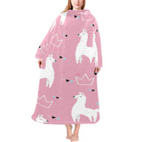 Llama Alpaca pink background Blanket Robe with Sleeves