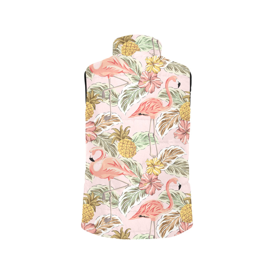 Pink flamingo birds pineapples hibiscus flower pat Men's Padded Vest