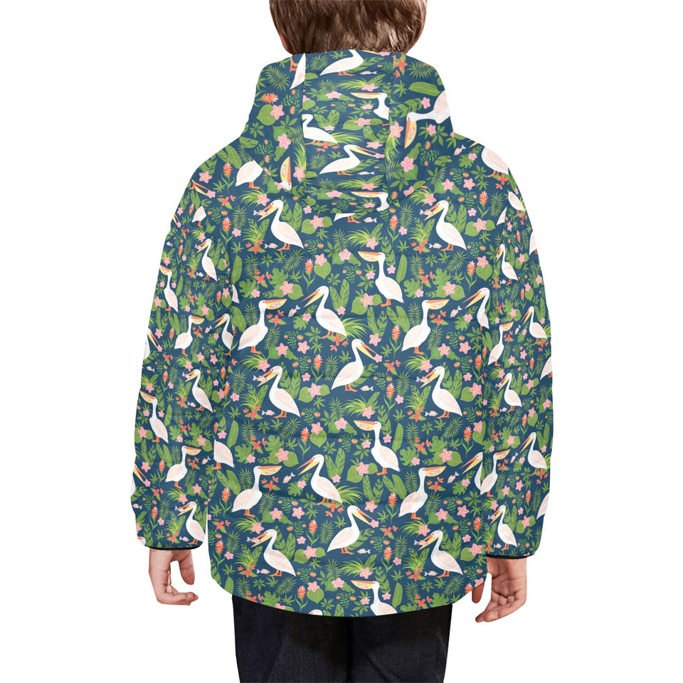 Pelican Pattern Print Design 05 Kids' Boys' Girls' Padded Hooded Jacket