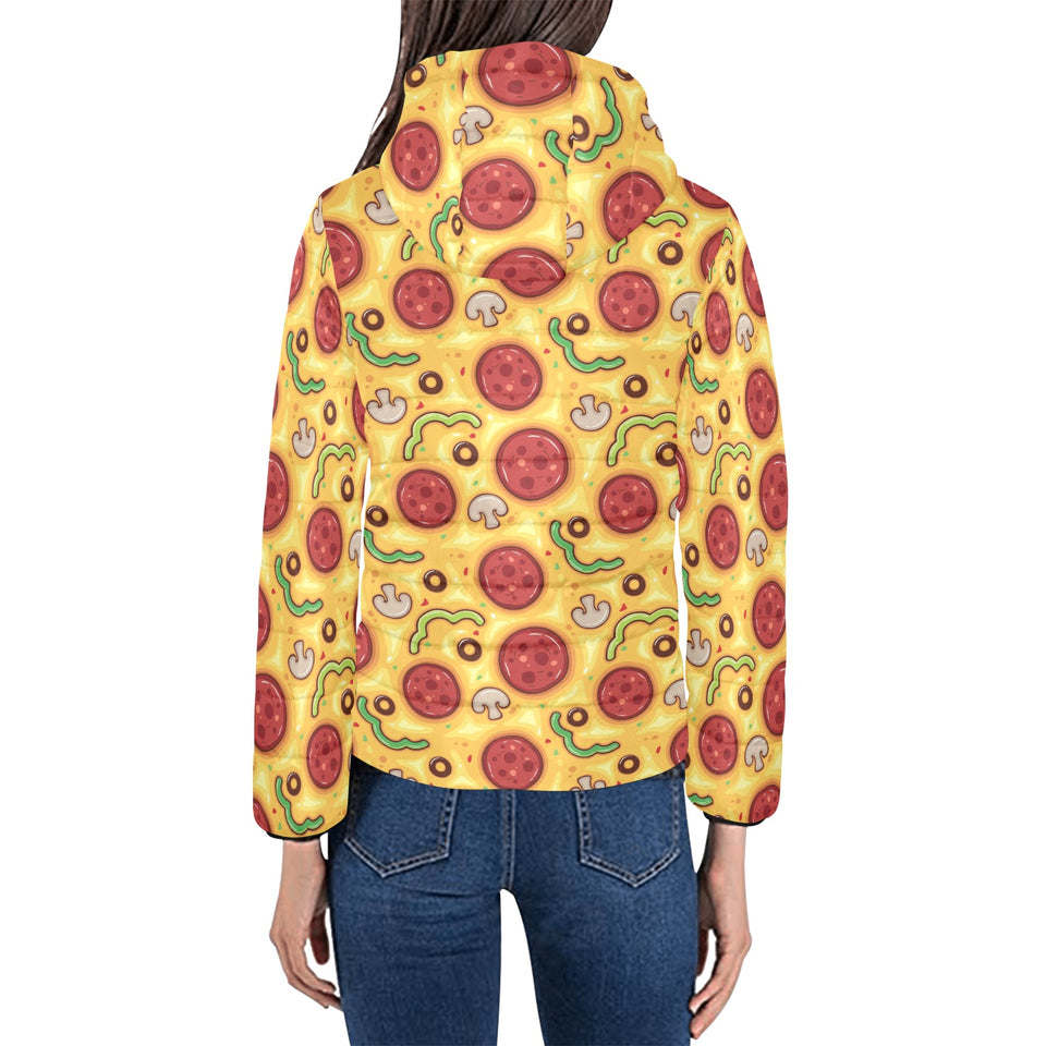 Pizza texture pattern Women's Padded Hooded Jacket