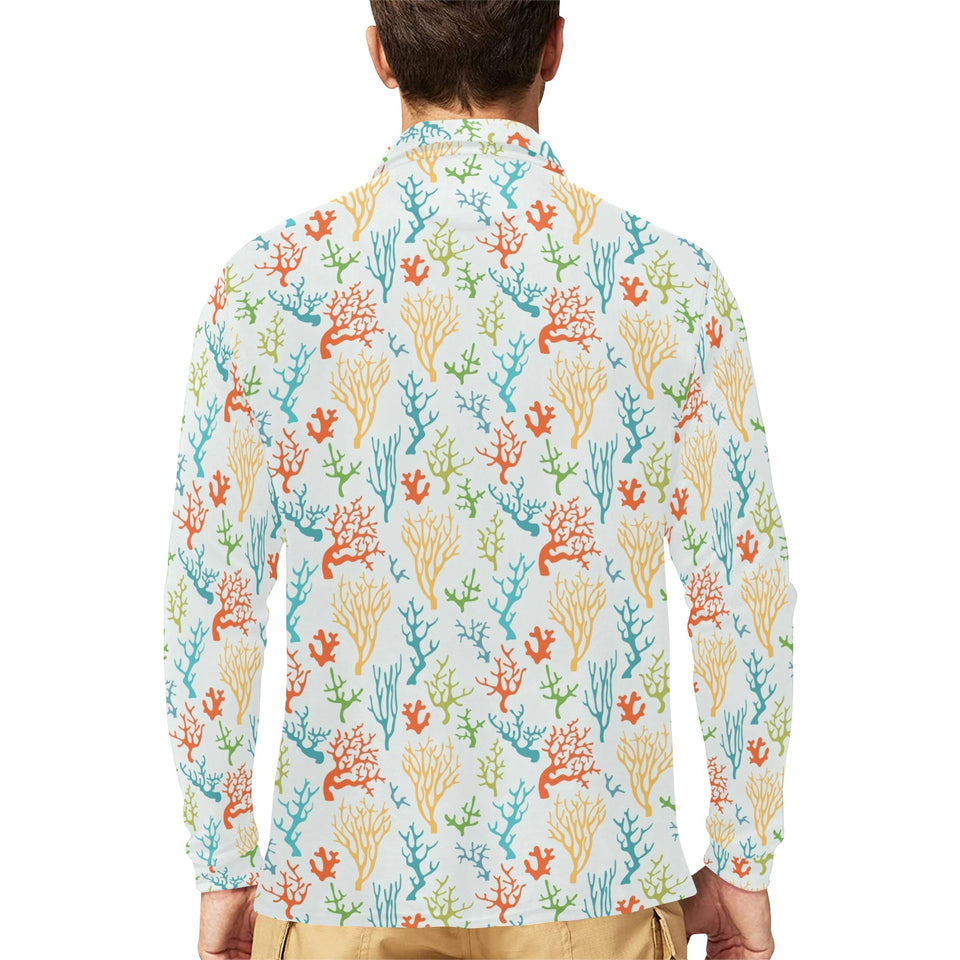 Coral Reef Pattern Print Design 02 Men's Long Sleeve Polo Shirt