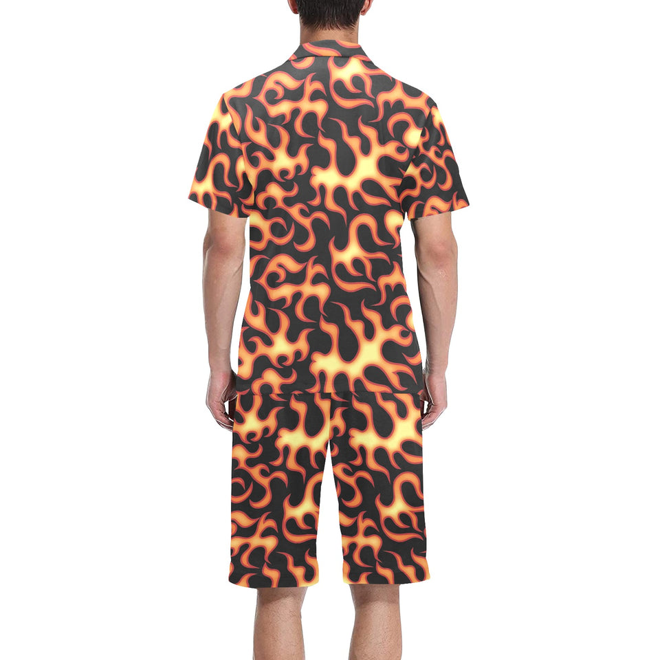 Fire flame dark pattern Men's V-Neck Short Pajama Set