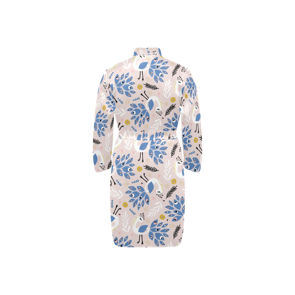 Cute peacock pattern Men's Long Sleeve Belted Night Robe