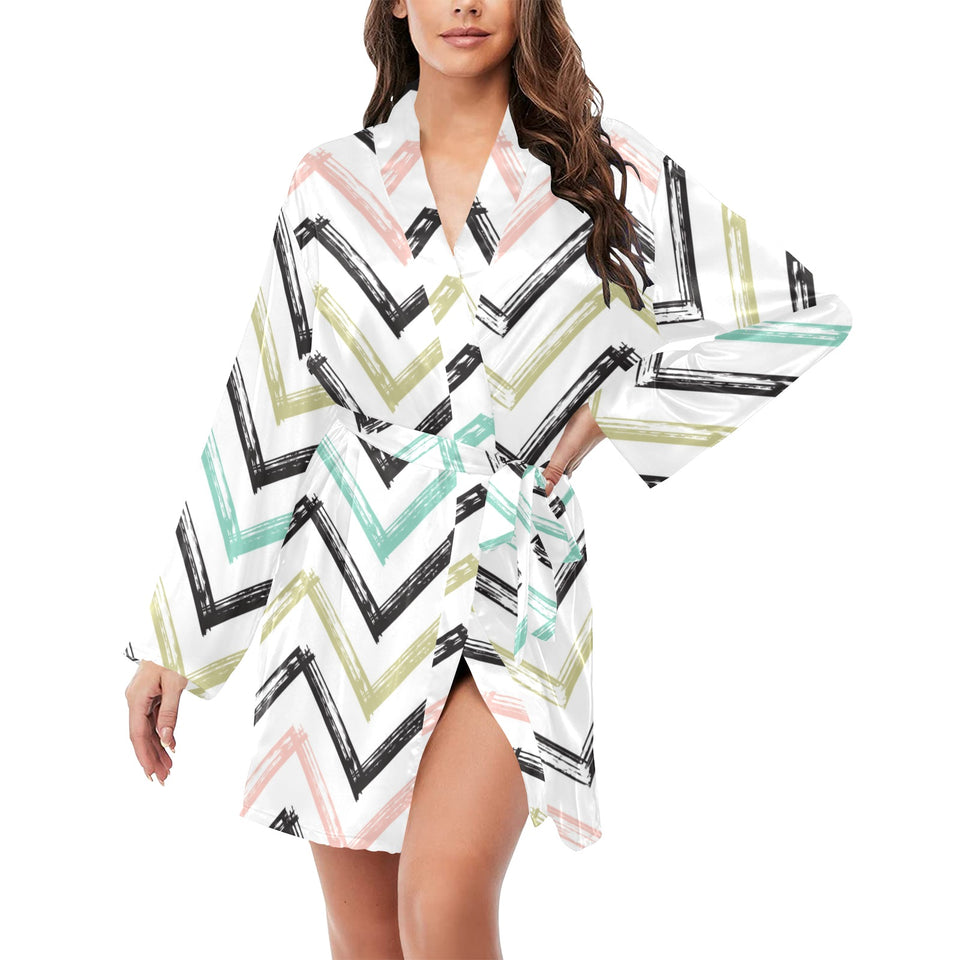 zigzag chevron paint pattern Women's Long Sleeve Belted Night Robe