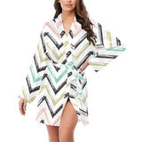 zigzag chevron paint pattern Women's Long Sleeve Belted Night Robe