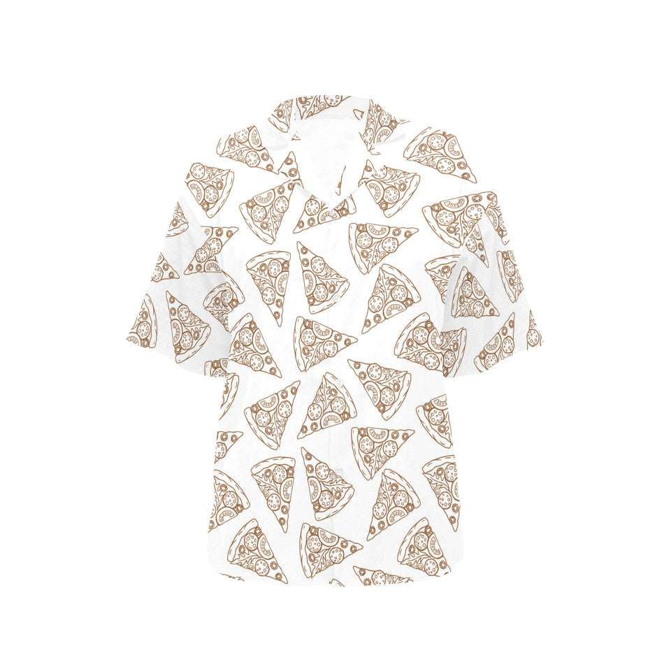 Hand drawn pizza pattern Women's All Over Print Hawaiian Shirt