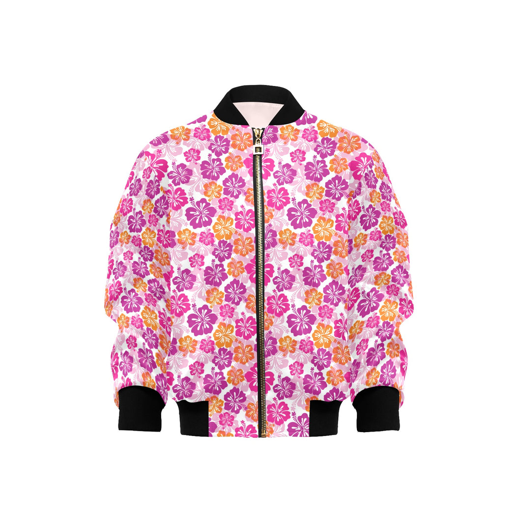 Hibiscus Pattern Print Design 01 Kids' Boys' Girls' Bomber Jacket