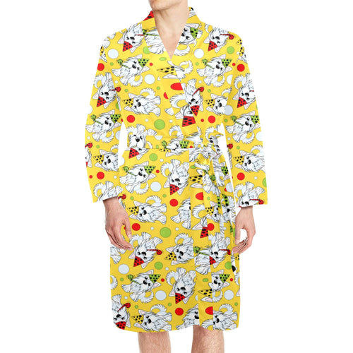 Yorkshire Terrier Pattern Print Design 05 Men's Long Sleeve Belted Night Robe