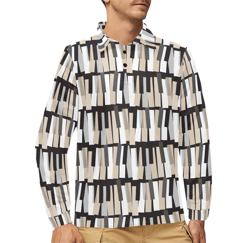 Piano Pattern Print Design 04 Men's Long Sleeve Polo Shirt