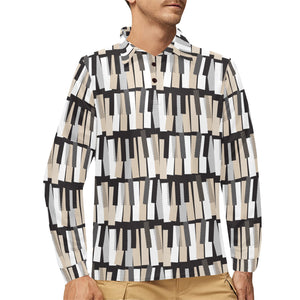 Piano Pattern Print Design 04 Men's Long Sleeve Polo Shirt
