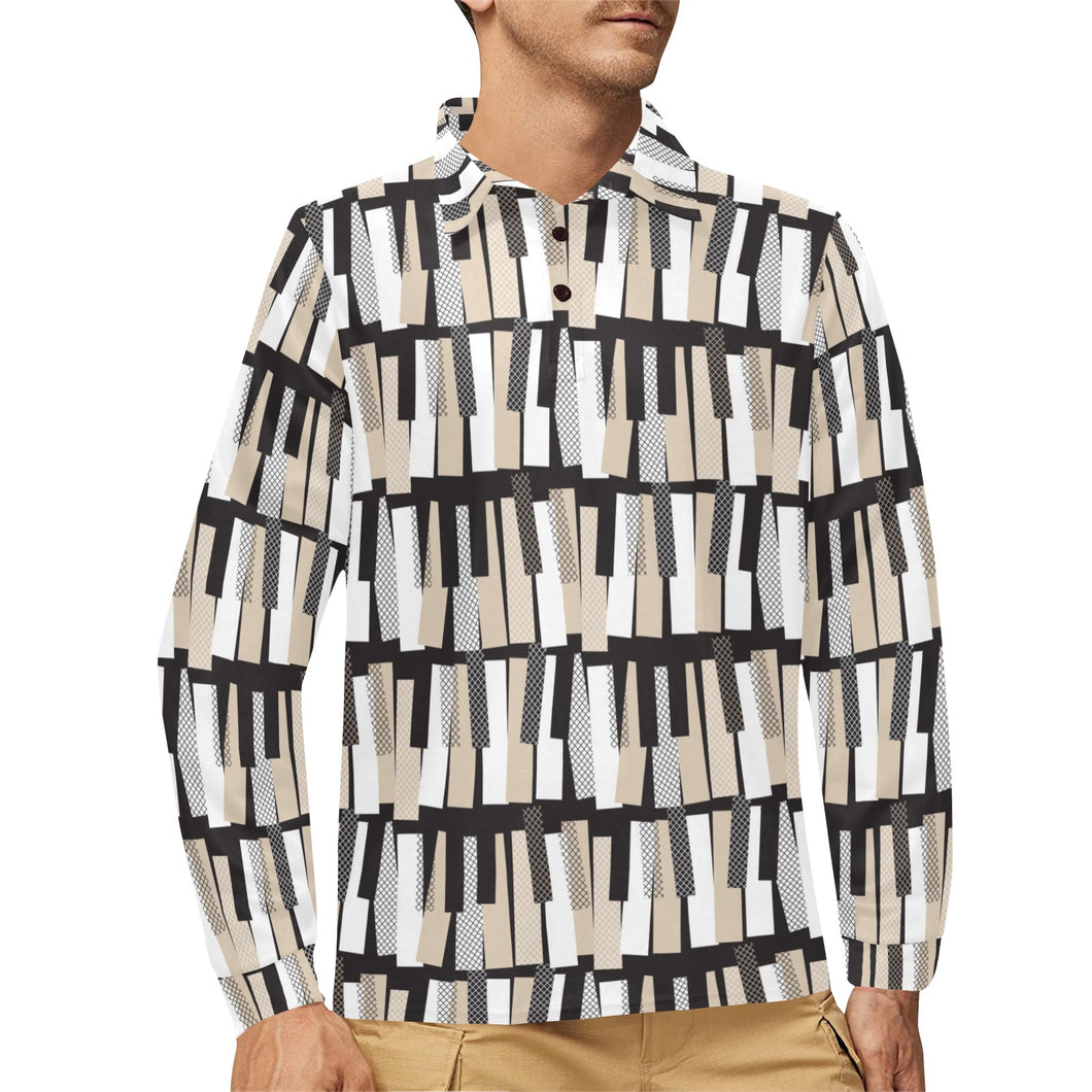Piano Pattern Print Design 04 Men's Long Sleeve Polo Shirt