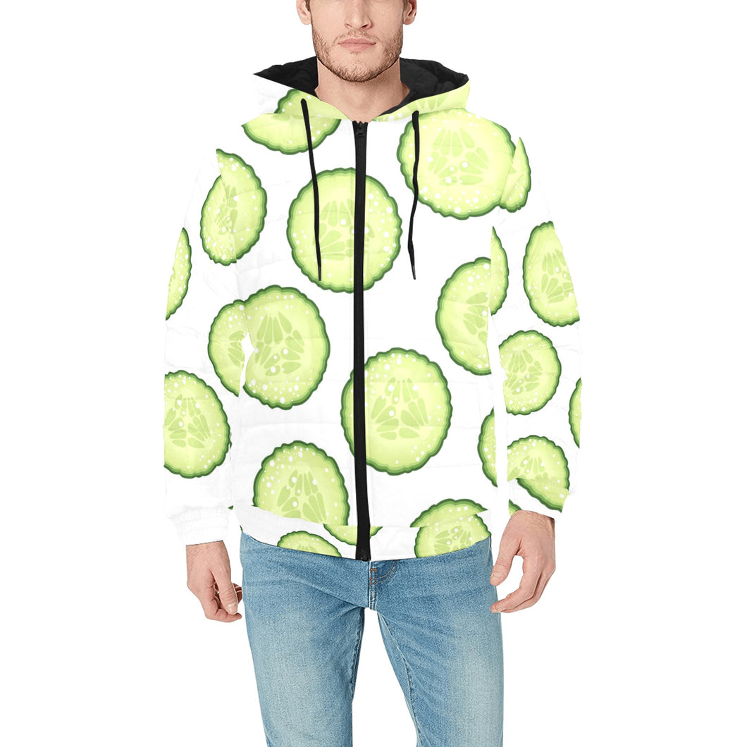 Cucumber slices pattern Men's Padded Hooded Jacket