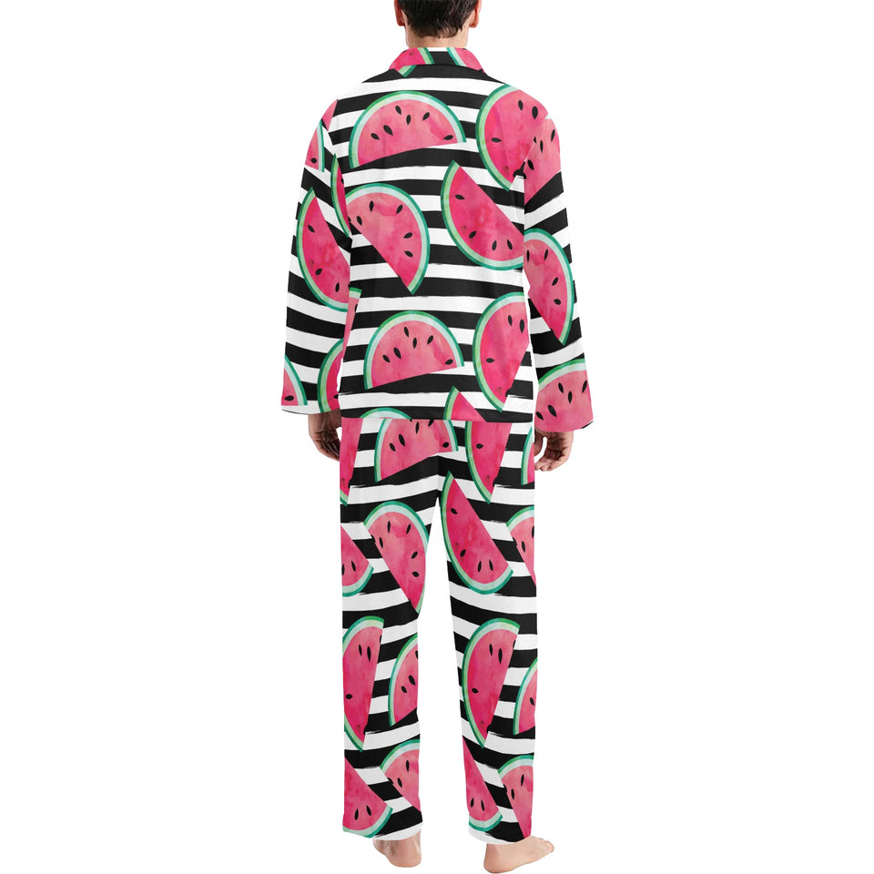 Watercolor paint textured watermelon pieces Men's Long Pajama Set