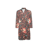fox leaves mushroom pattern Men's Long Sleeve Belted Night Robe