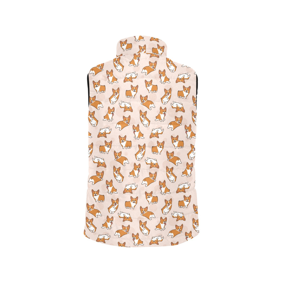 Cute Corgis Pattern pink background Women's Padded Vest