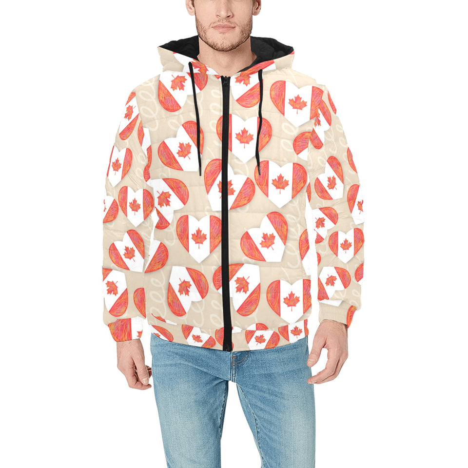 Canada Pattern Print Design 01 Men's Padded Hooded Jacket