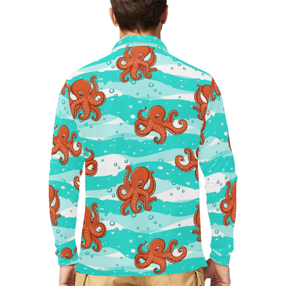 Octopuses sea wave background Men's Long Sleeve Polo Shirt