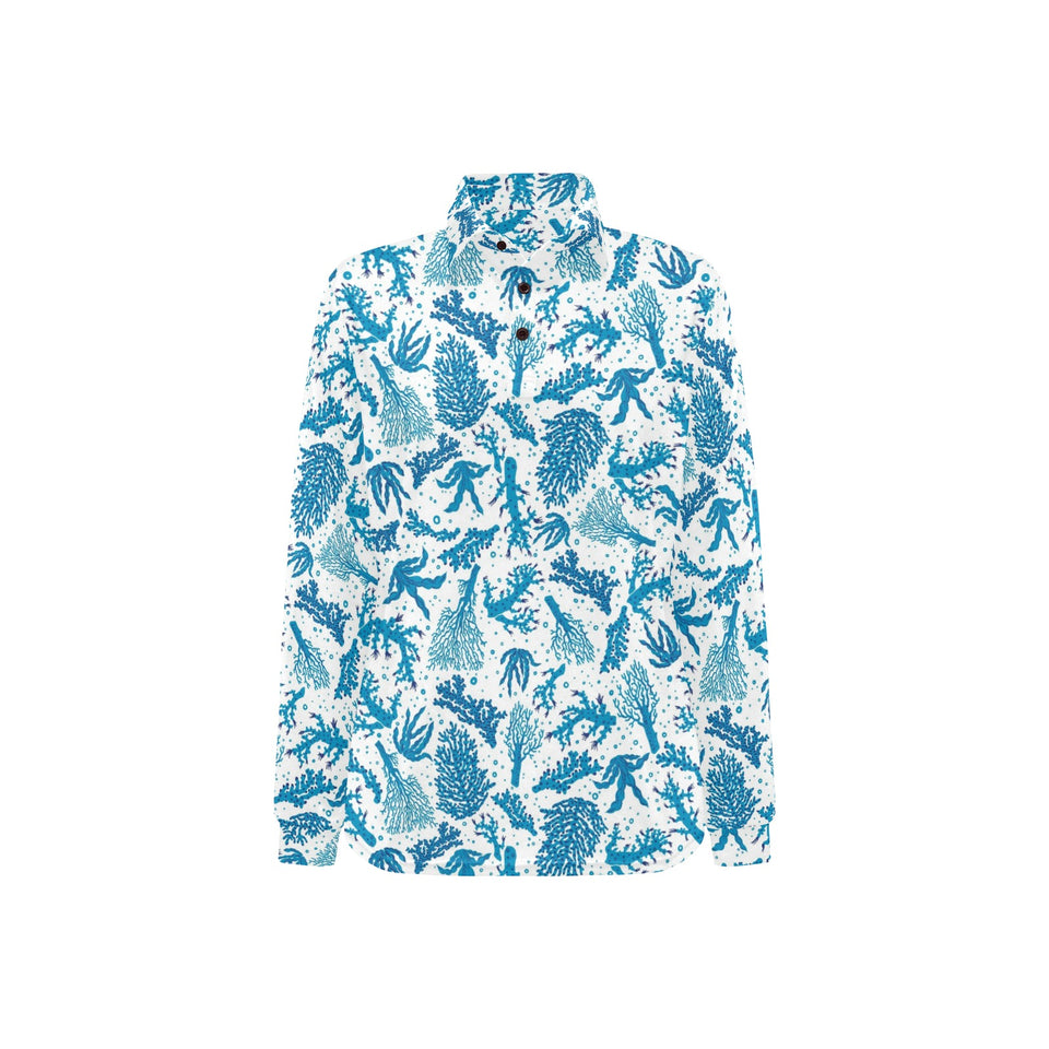 Coral Reef Pattern Print Design 01 Women's Long Sleeve Polo Shirt