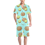 Kiwi blue background Men's V-Neck Short Pajama Set