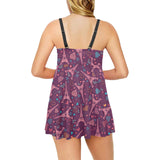 Eiffel Tower Heart Pattern Print Design 04 Chest Sexy Pleated Two Piece Swim Dress