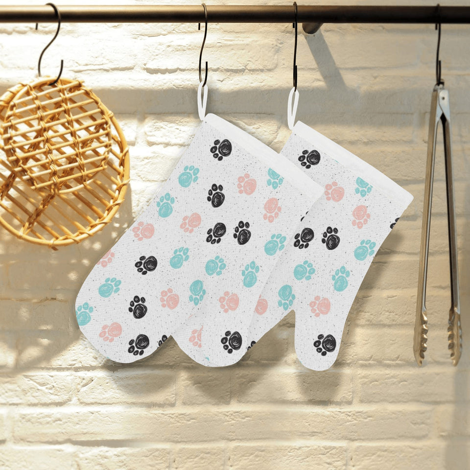 Dog Paws Pattern Print Design 04 Heat Resistant Oven Mitts
