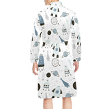 Hand drawn space elements space rocket star planet Men's Long Sleeve Belted Night Robe
