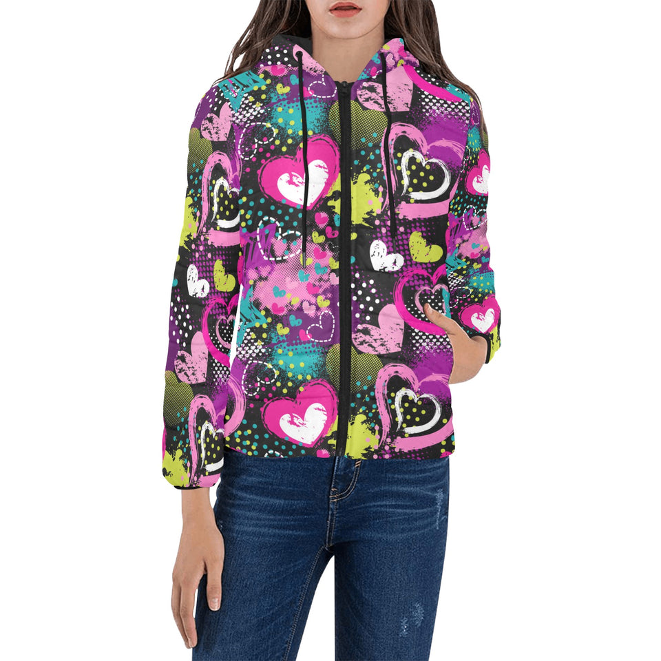heart dot wave star creative design pattern Women's Padded Hooded Jacket
