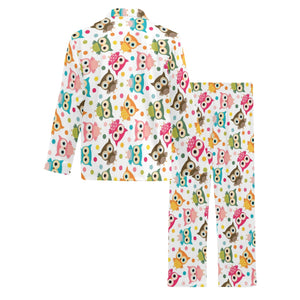 Color cute owl pattern Men's Long Pajama Set