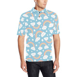 Cute rainbow clound star pattern blue background Men's All Over Print Polo Shirt