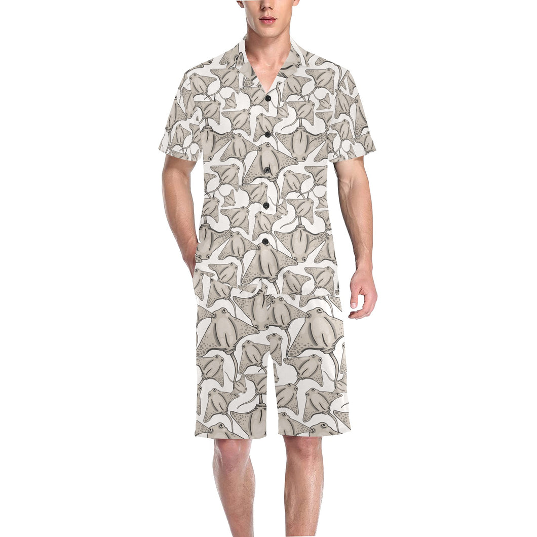 Stingray Pattern Print Design 05 Men's V-Neck Short Pajama Set