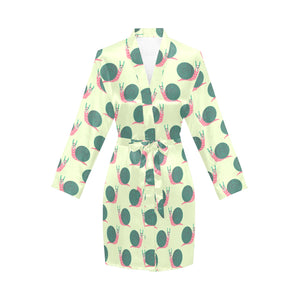 Snail Pattern Print Design 04 Women's Long Sleeve Belted Night Robe