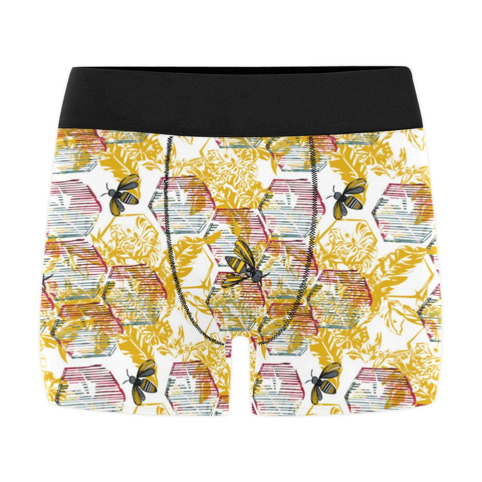 Cool Bee honeycomb leaves pattern Men's All Over Print Boxer Briefs Men's Underwear
