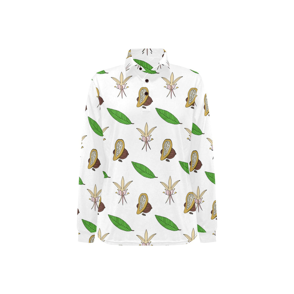 Color hand drawn cacao pattern Women's Long Sleeve Polo Shirt