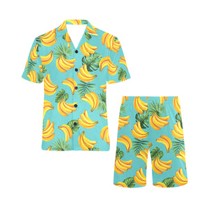 Banana Palm Leaves pattern background Men's V-Neck Short Pajama Set