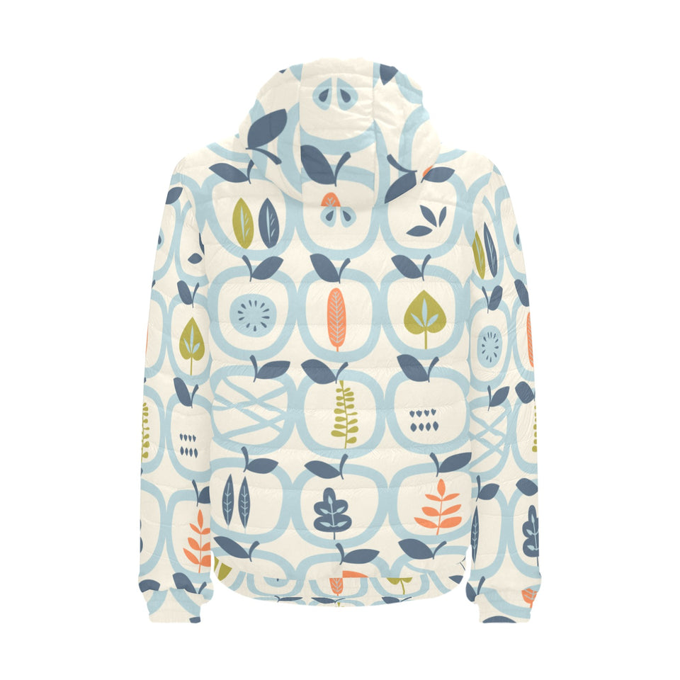 apples leaves pattern Men's Padded Hooded Jacket