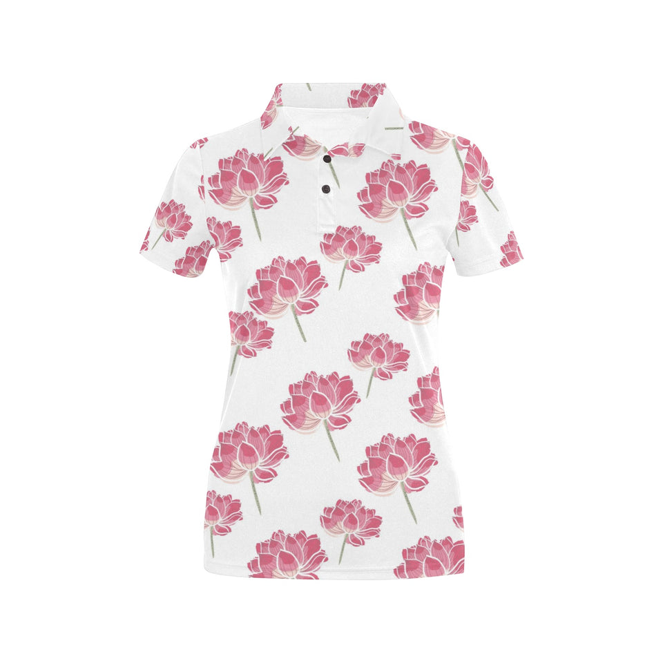 Pink lotus waterlily pattern Women's All Over Print Polo Shirt