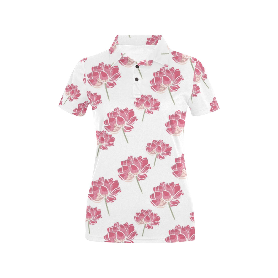 Pink lotus waterlily pattern Women's All Over Print Polo Shirt