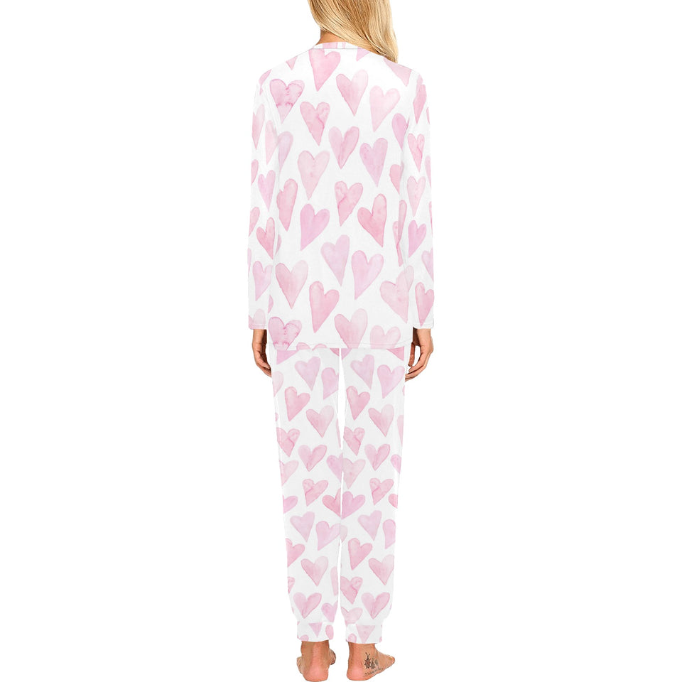 Watercolor pink heart pattern Women's All Over Print Pajama Set