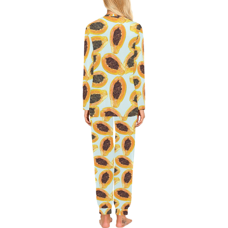 Watercolor papaya pattern Women's All Over Print Pajama Set