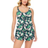 Pelican Pattern Print Design 03 Chest Sexy Pleated Two Piece Swim Dress
