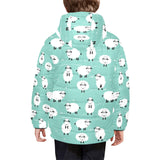 Cute sheep green background Kids' Boys' Girls' Padded Hooded Jacket
