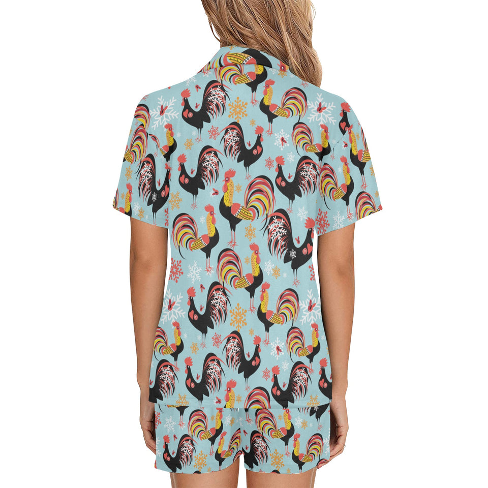 Rooster chicken cock snowfalke Women's V-Neck Short Pajama Set