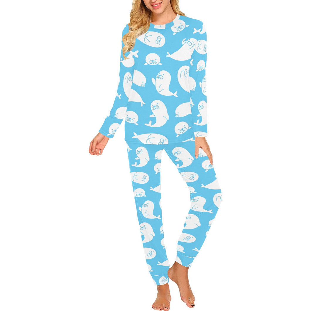 Cute white sea lion seals pattern Women's All Over Print Pajama Set