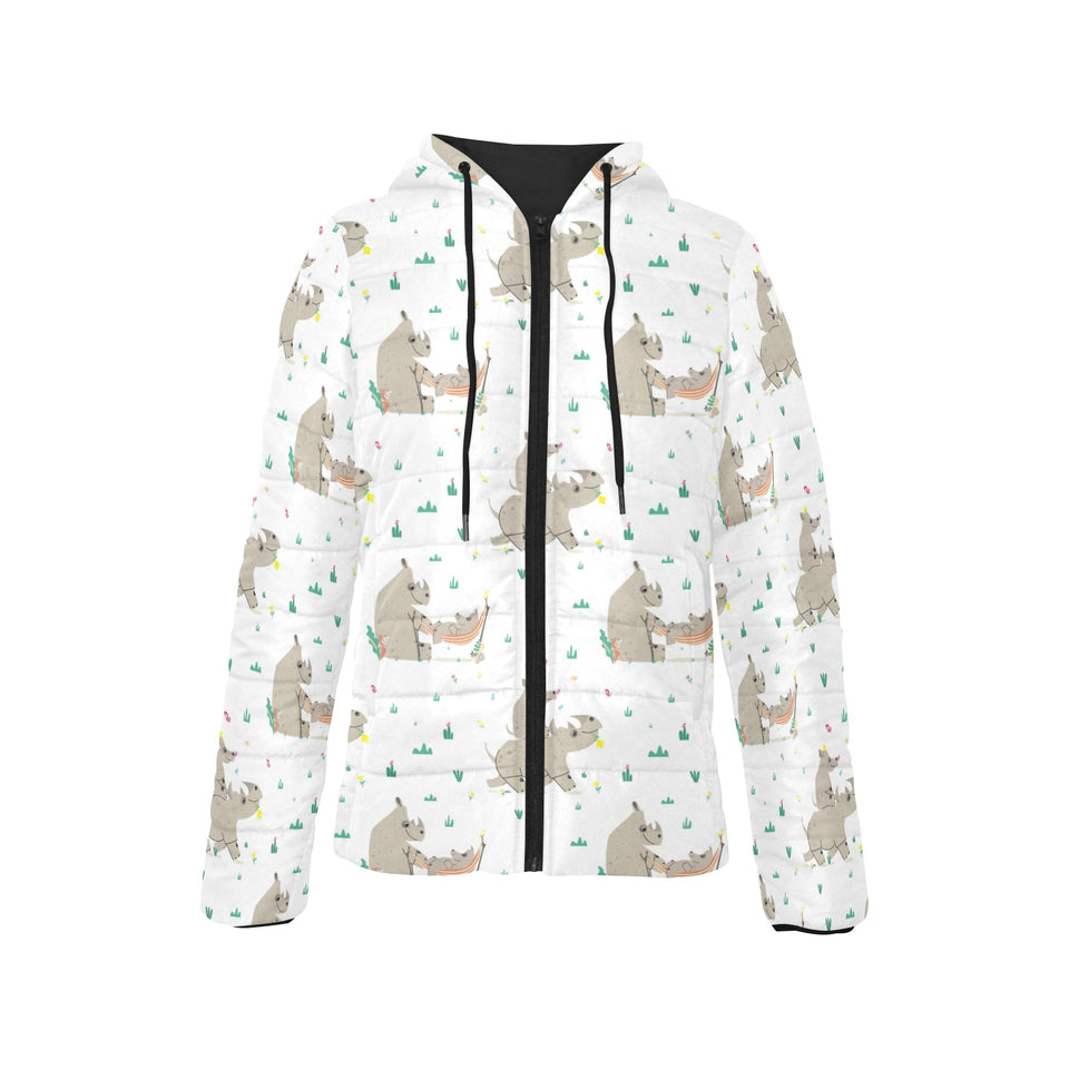 Cute Rhino pattern background Women's Padded Hooded Jacket