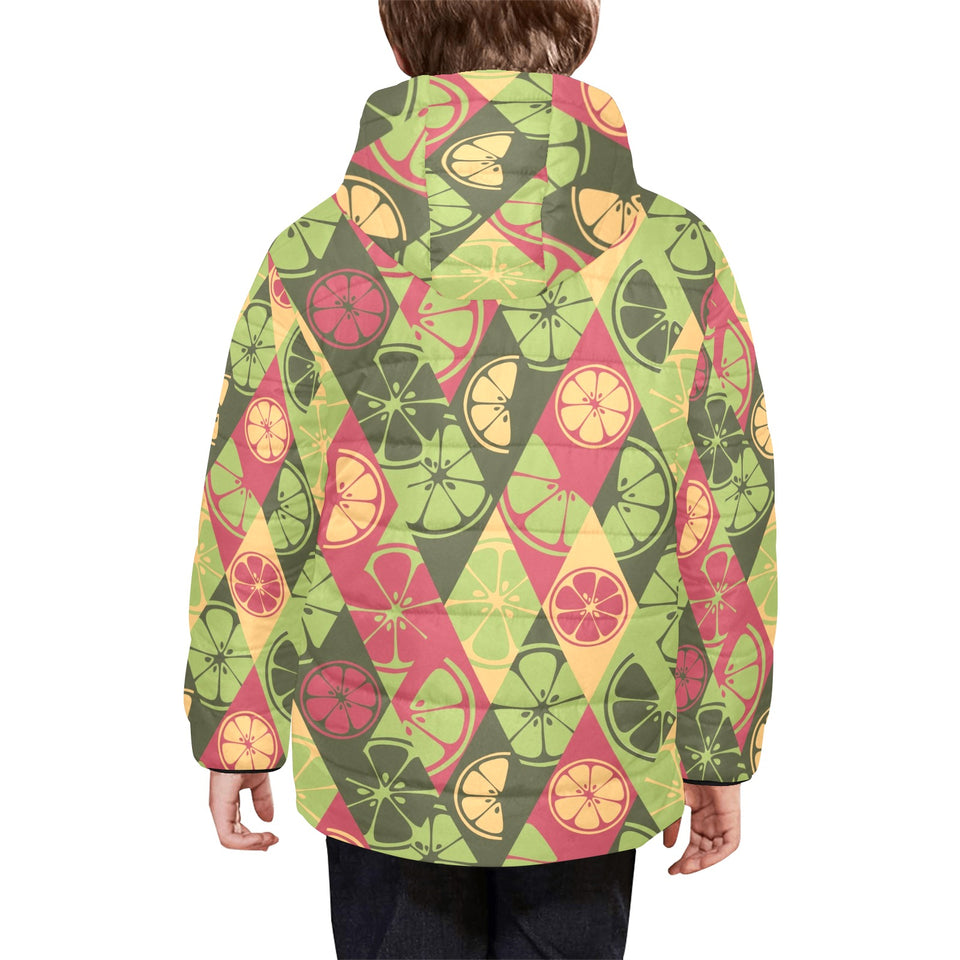 Cool Geometric lime pattern Kids' Boys' Girls' Padded Hooded Jacket