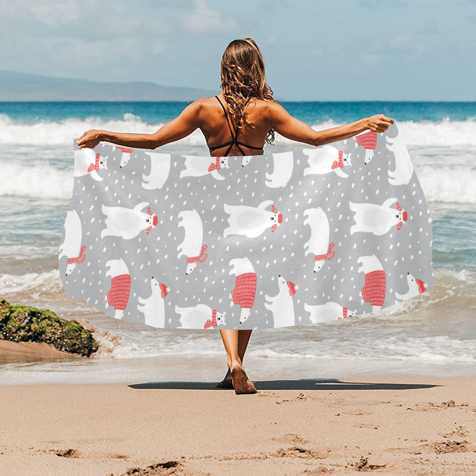 Cute polar bear christmas snow pattern Beach Towel